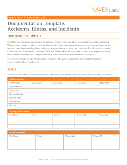 Documentation Template: Accidents, Illness, and Incidents