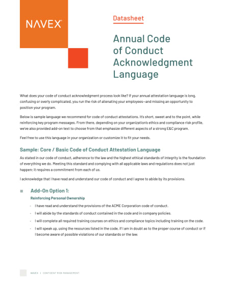 Annual Code of Conduct Acknowledgment Language