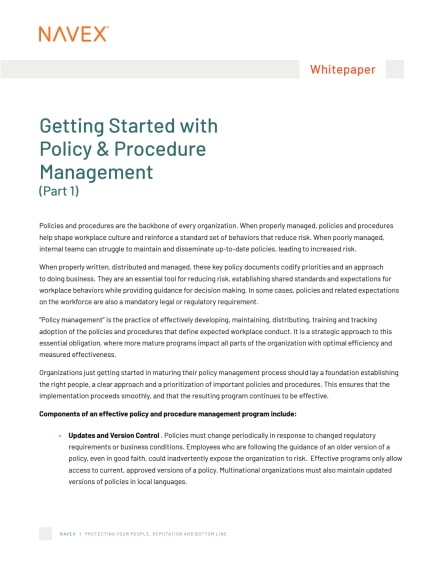 [Learn how to get started with company policy and procedure management](/en-us/resources/white-papers/getting-started-with-policy-procedure-management-part-one/)