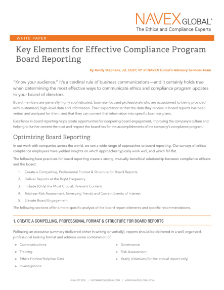 Key Elements For Effective Compliance Program Board Reporting | NAVEX