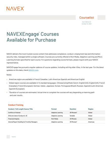 NAVEX Courselist Oct. 2023