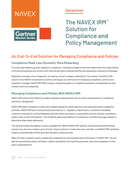 Image for The NAVEX IRM Solution for Compliance and Policy Management