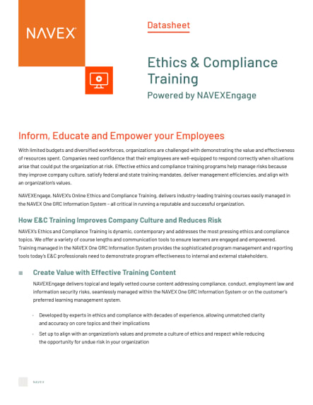 Ethics & Compliance Online Training Datasheet