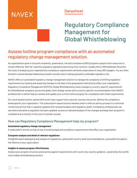 NAVEX RCM for global whistleblowing data sheet