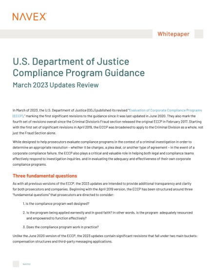 U.S. Department of Justice Compliance Program Guidance: March 2023 Updates Review