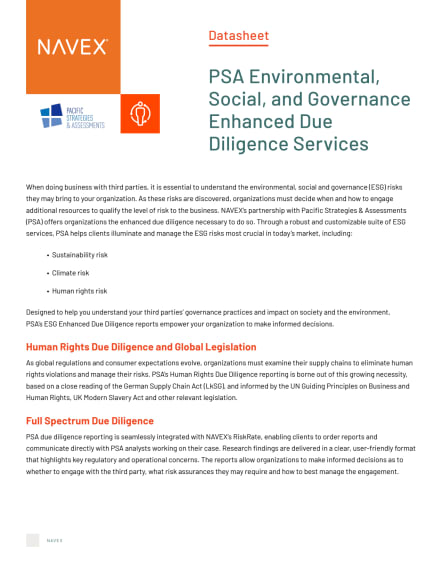 PSA Environmental, Social, and Governance Enhanced Due Diligence Services