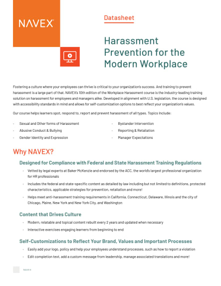 Workplace harassment 10 prevention training datasheet 2023