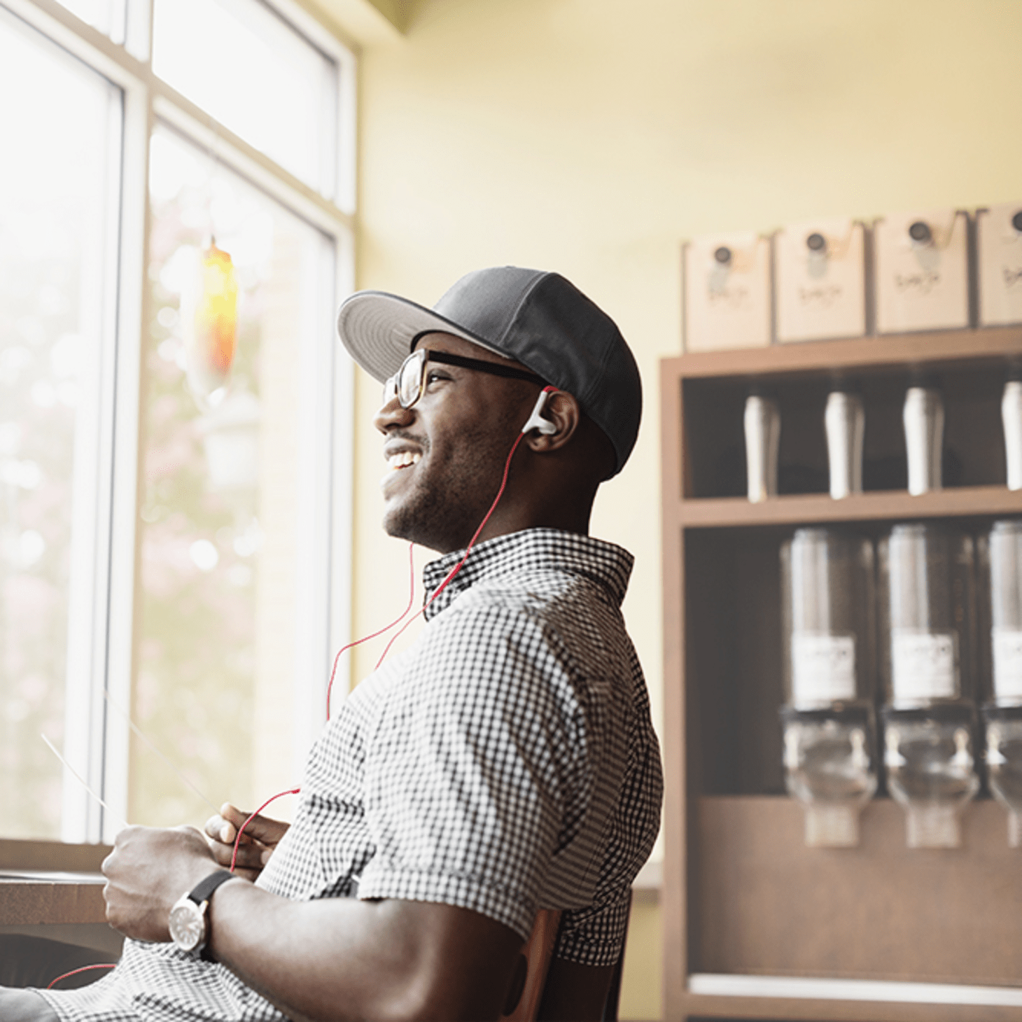 happy man working at coffee shop